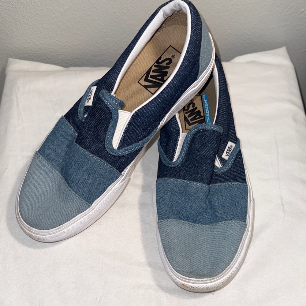 Vans Two-Tone Blue Denim Slip-On Sneakers